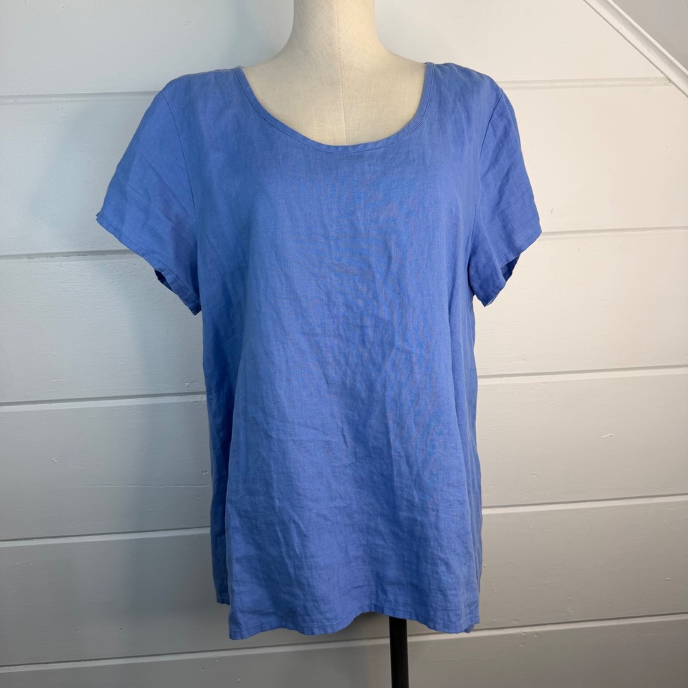 Flax 100%‎ Linen Medium Short Sleeve Shirt Button Back Lagenlook